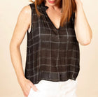 Bella Dahl Ruffle Neck Tank - Striped Plaid