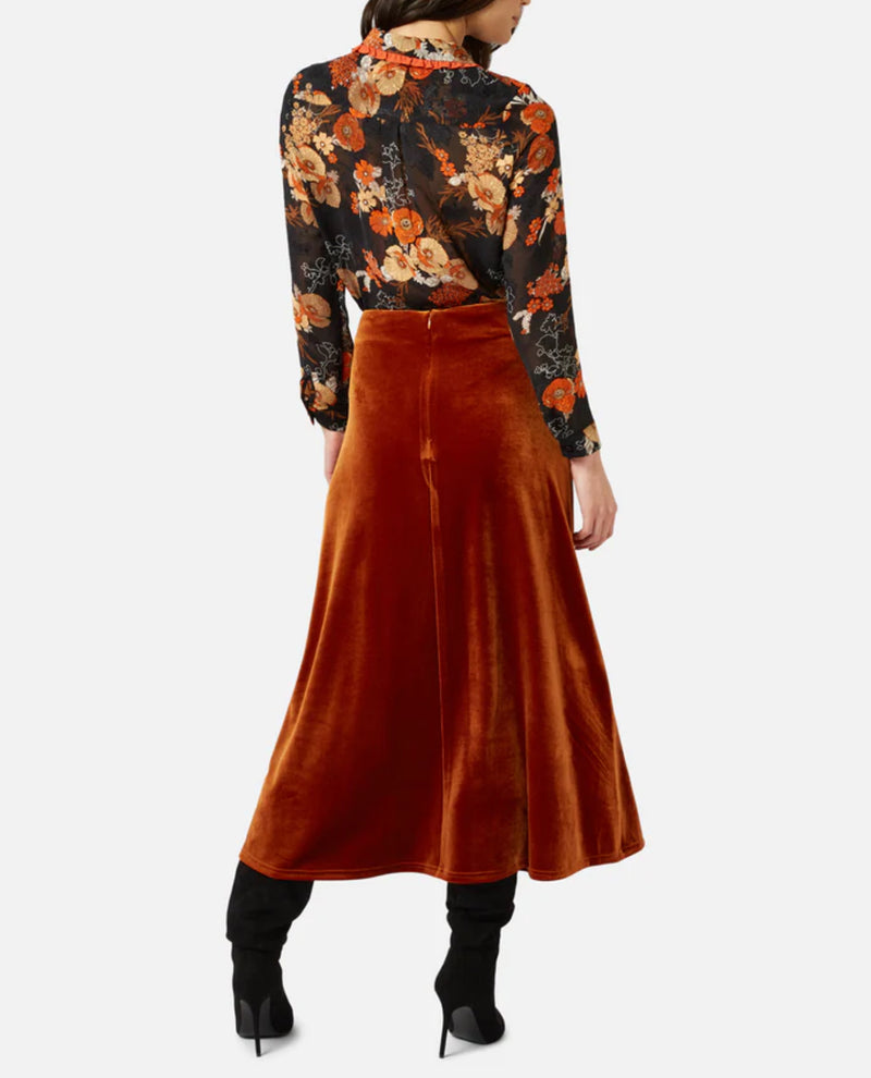 Traffic People Never Say Goodbye Velvet Drape Skirt - Brown