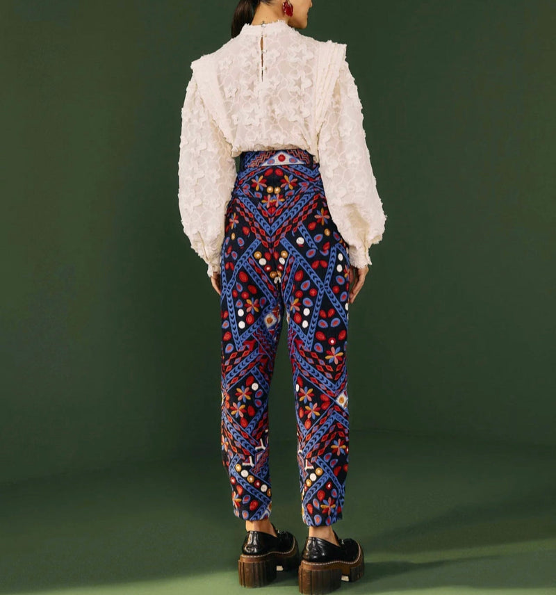 Farm Rio Embroidered Corduroy Pants