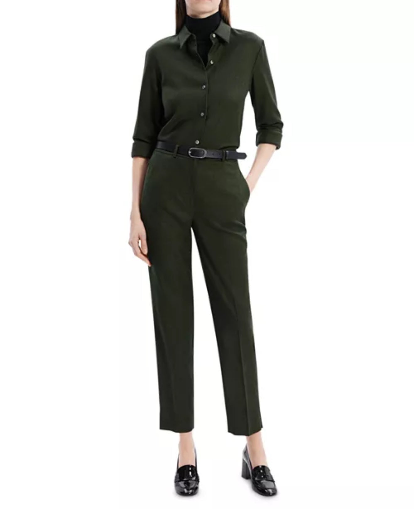 Theory Wool Tapered Pants - Hunter Green Melange