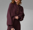 LUNYA Cozy Cotton Silk Pocket Henley - Brandied Plum