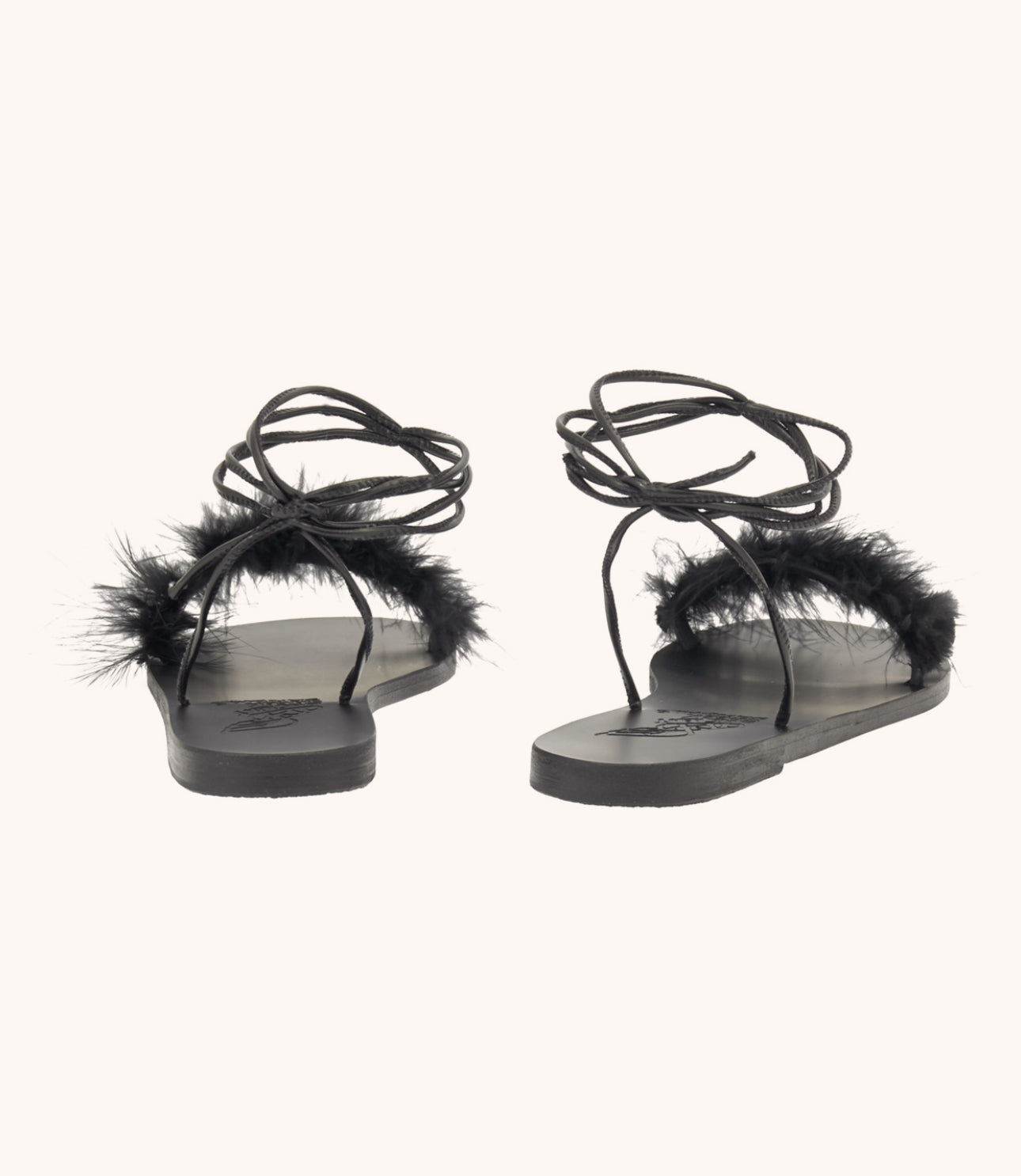 Ancient Greek Sandals Choros Marabu Feather Leather Sandal - Black