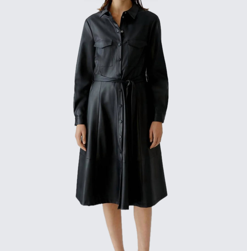 Oui Faux Leather Dress - Black