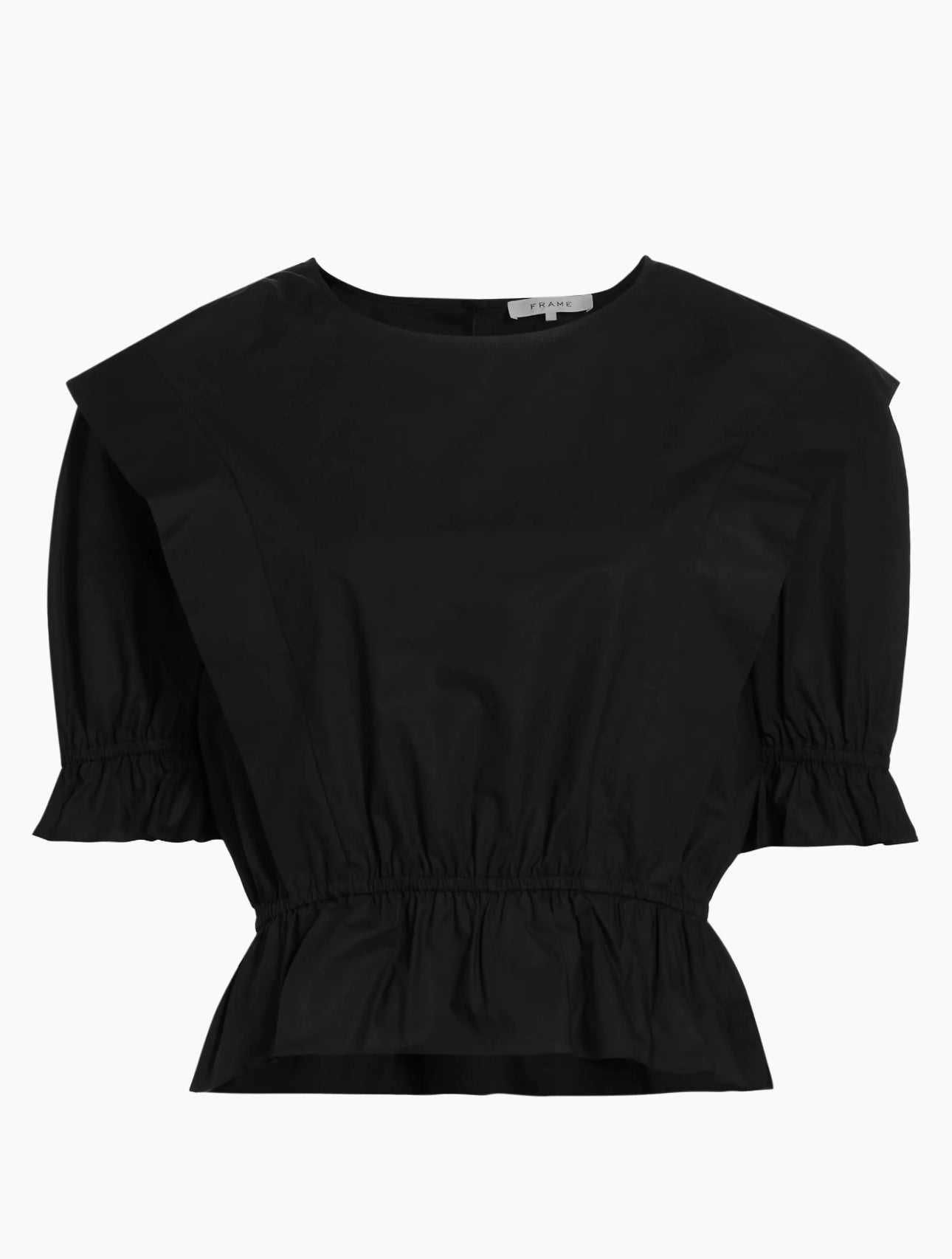 Frame Cotton Cinched Shoulder Tie Blouse - Black