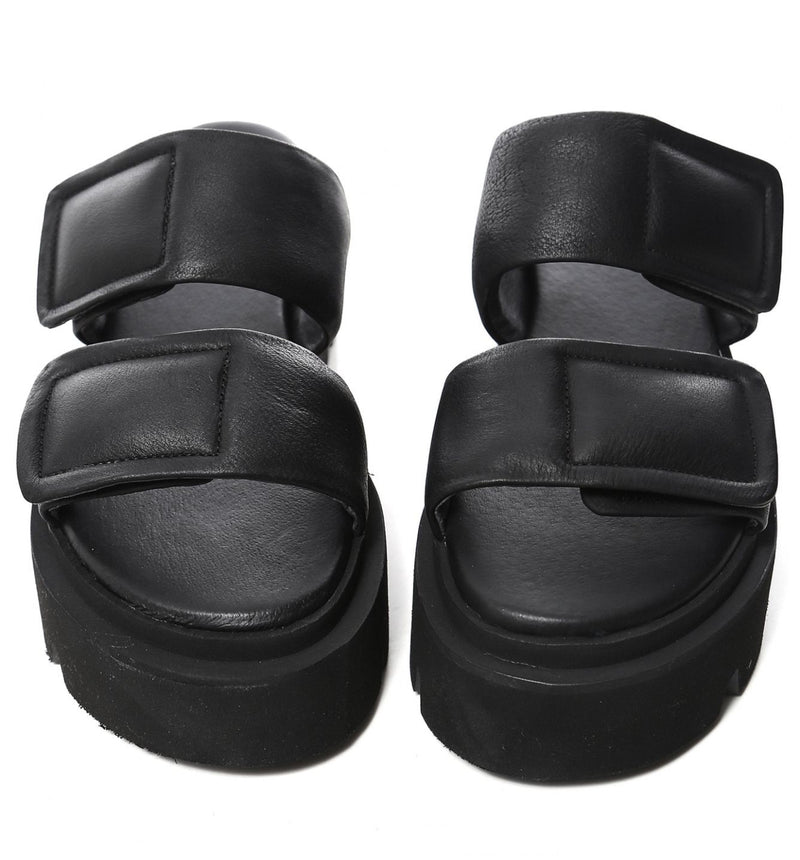 Lofina Gasoline Leather Velcro Sandals - Black