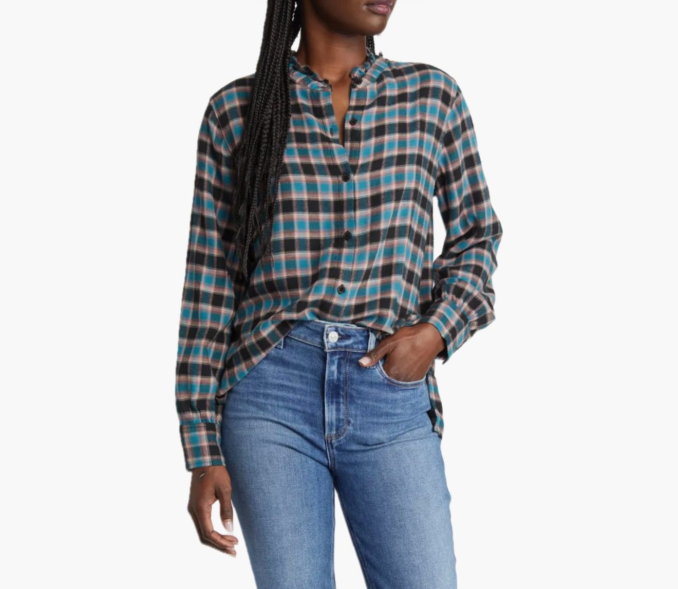 Rails Andie Plaid Flannel Button-Up Shirt - Rose Teal Coal
