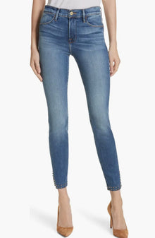 Frame Le High Skinny Slit Studded Jeans - Hazelwood