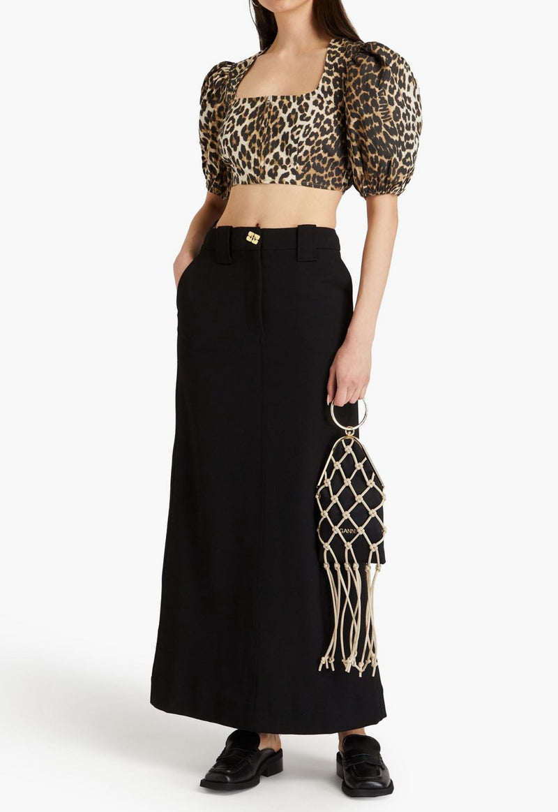 GANNI Printed Cotton Zipper Blouse - Big Leopard Almond Milk