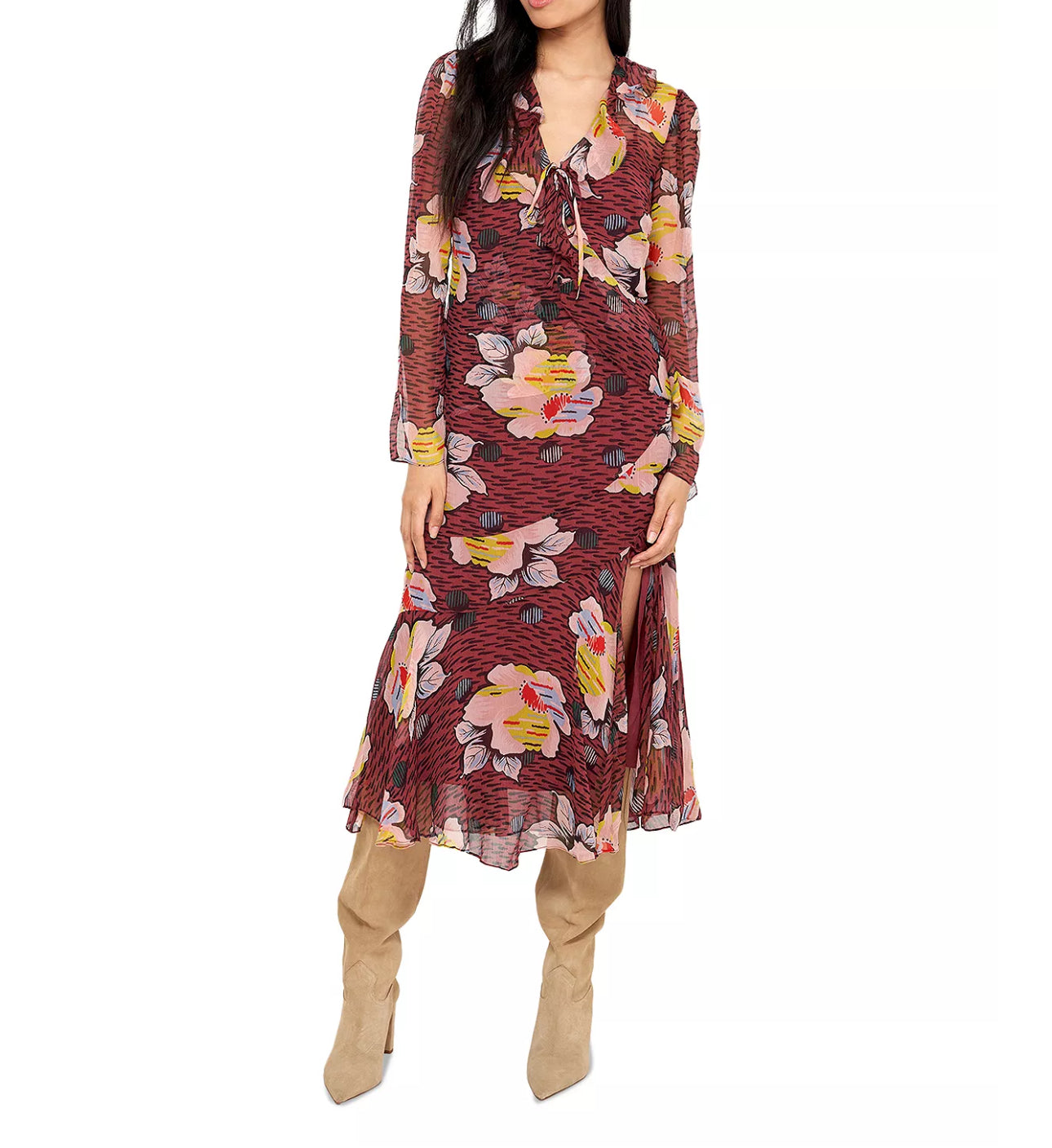 joie Darrow Silk Midi Dress - Oxblood Multi