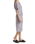 GANNI Seersucker Check V-Neck Midi-Dress - Persian Violet