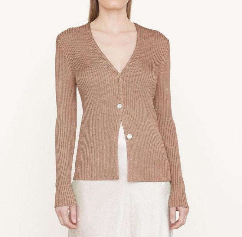 Vince Ribbed Button Cardigan - Chestnut