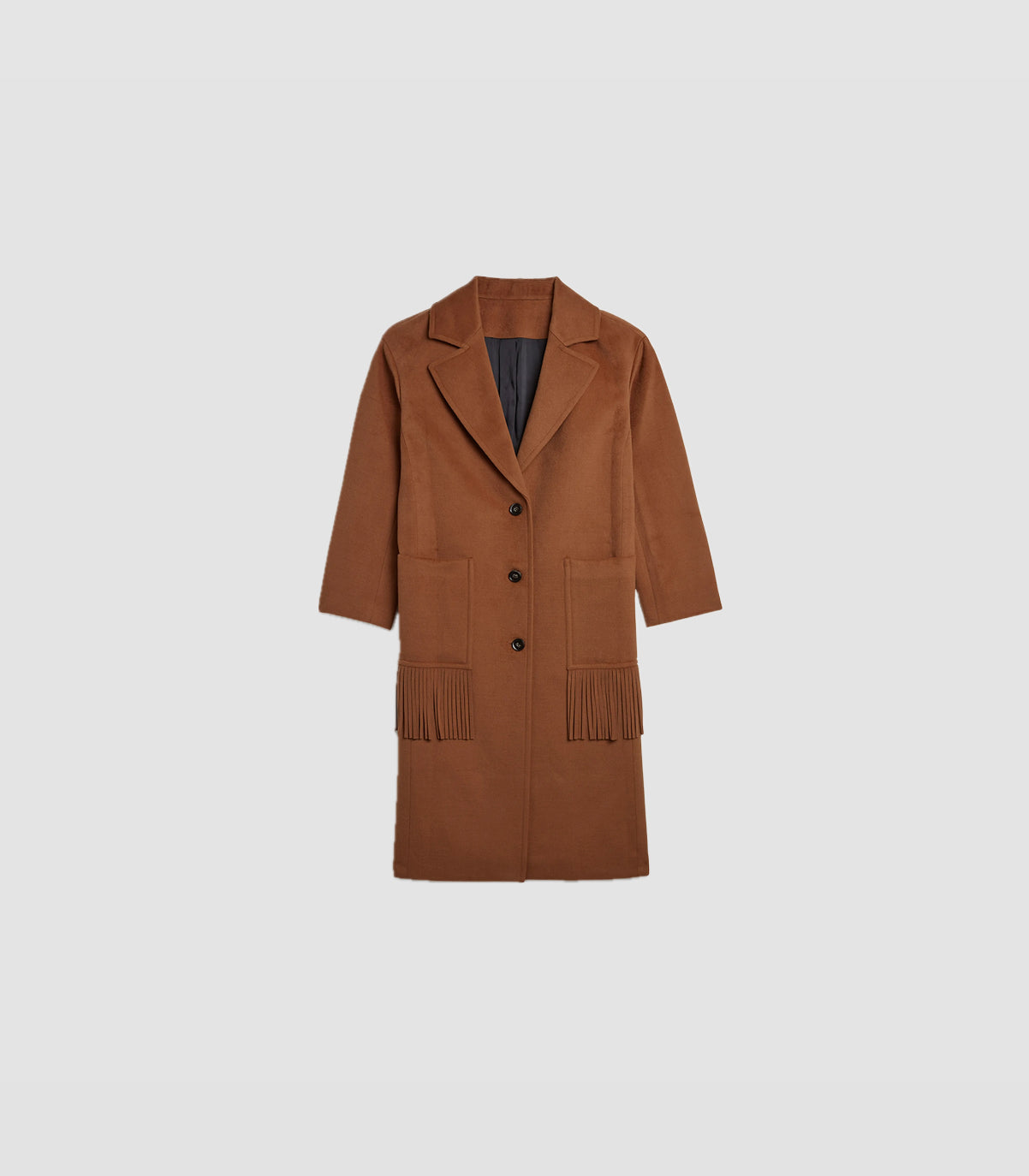 Apparis Eleanor Fringe Detail Duster Coat - Camel