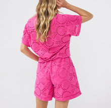 Esqualo Tie Front Cotton Eyelet Blouse - Hot Pink