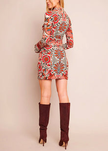 Cara Cara Poppy Paisley Belted Minidress - Turtledove Luxor