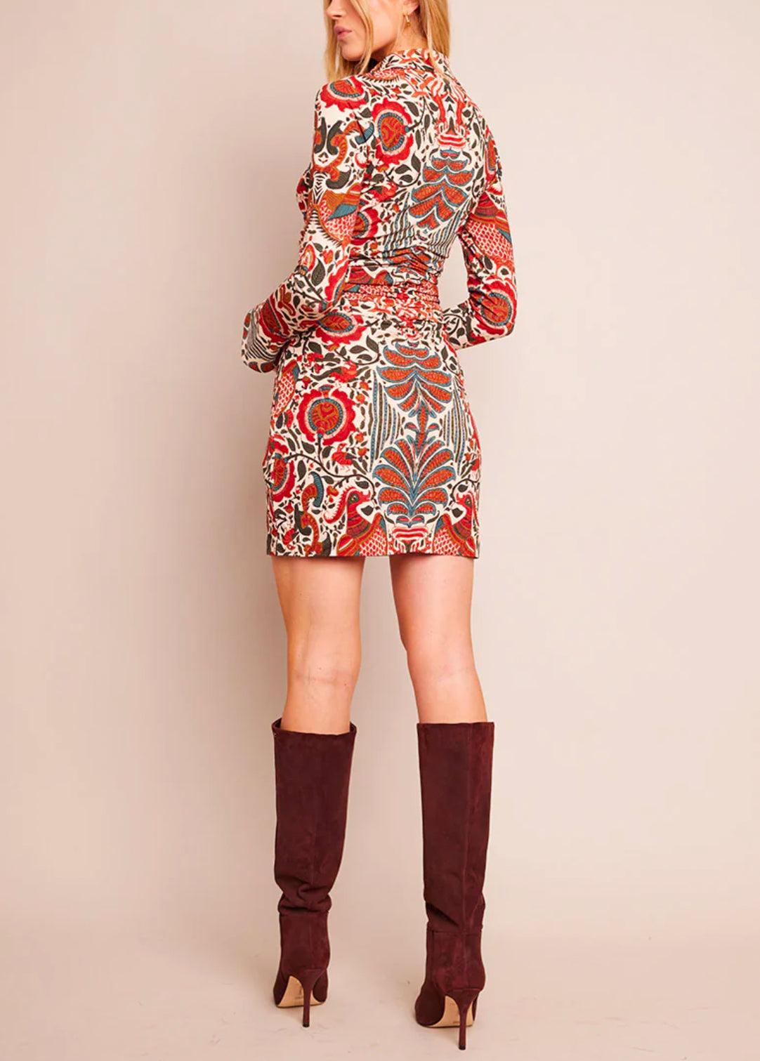 Cara Cara Poppy Paisley Belted Minidress - Turtledove Luxor