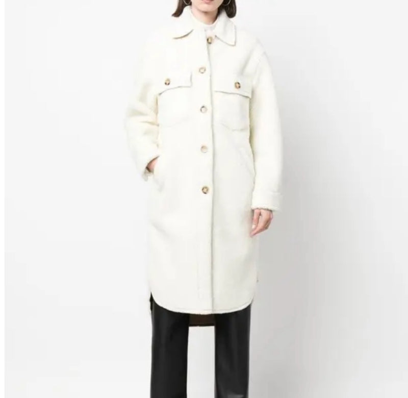 Apparis Single-Breasted Faux Shearling Coat - White