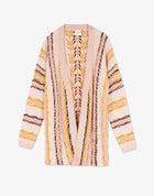 ALYSI Stripes & Jacquard Cardigan- Plaster