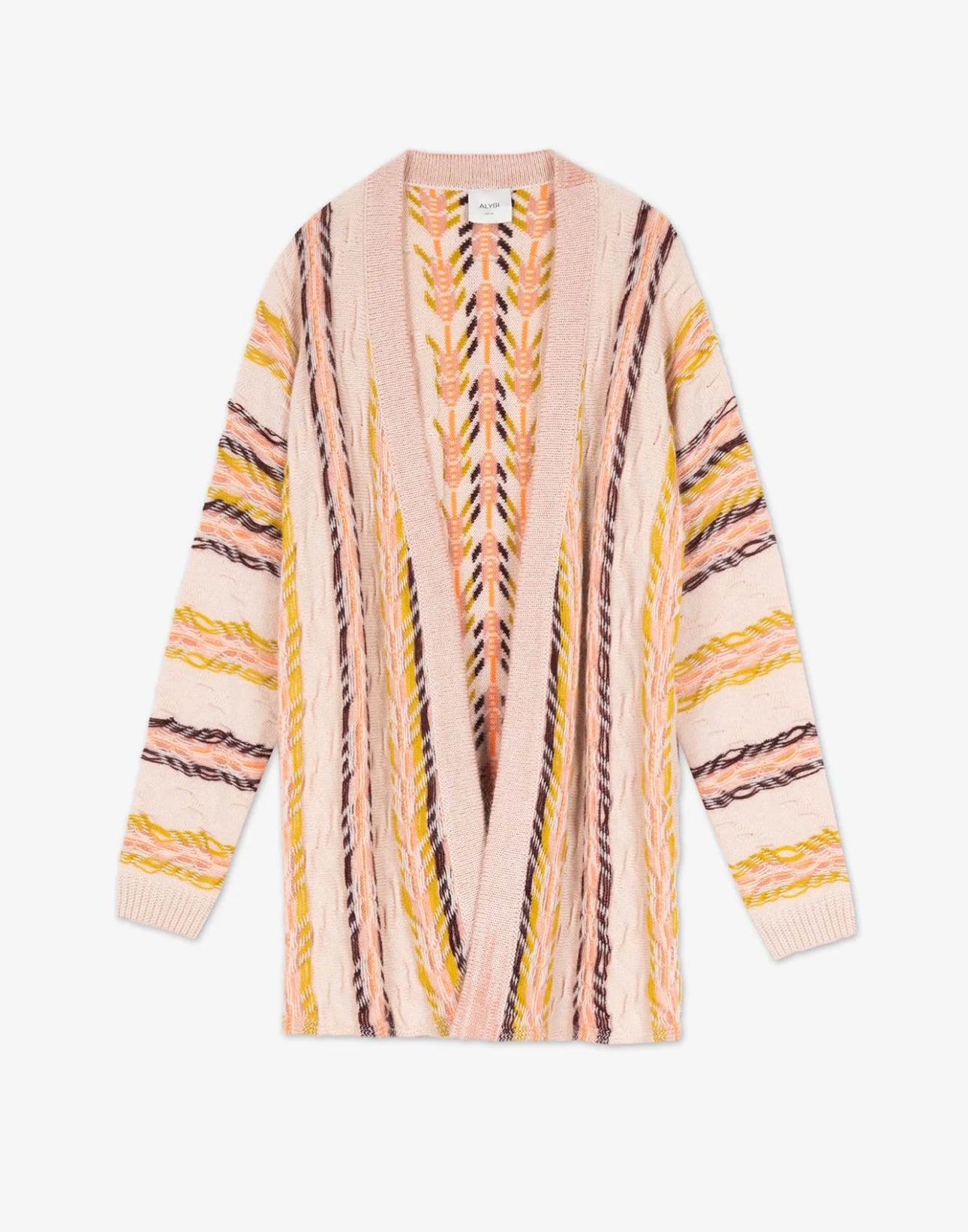 ALYSI Stripes & Jacquard Cardigan- Plaster