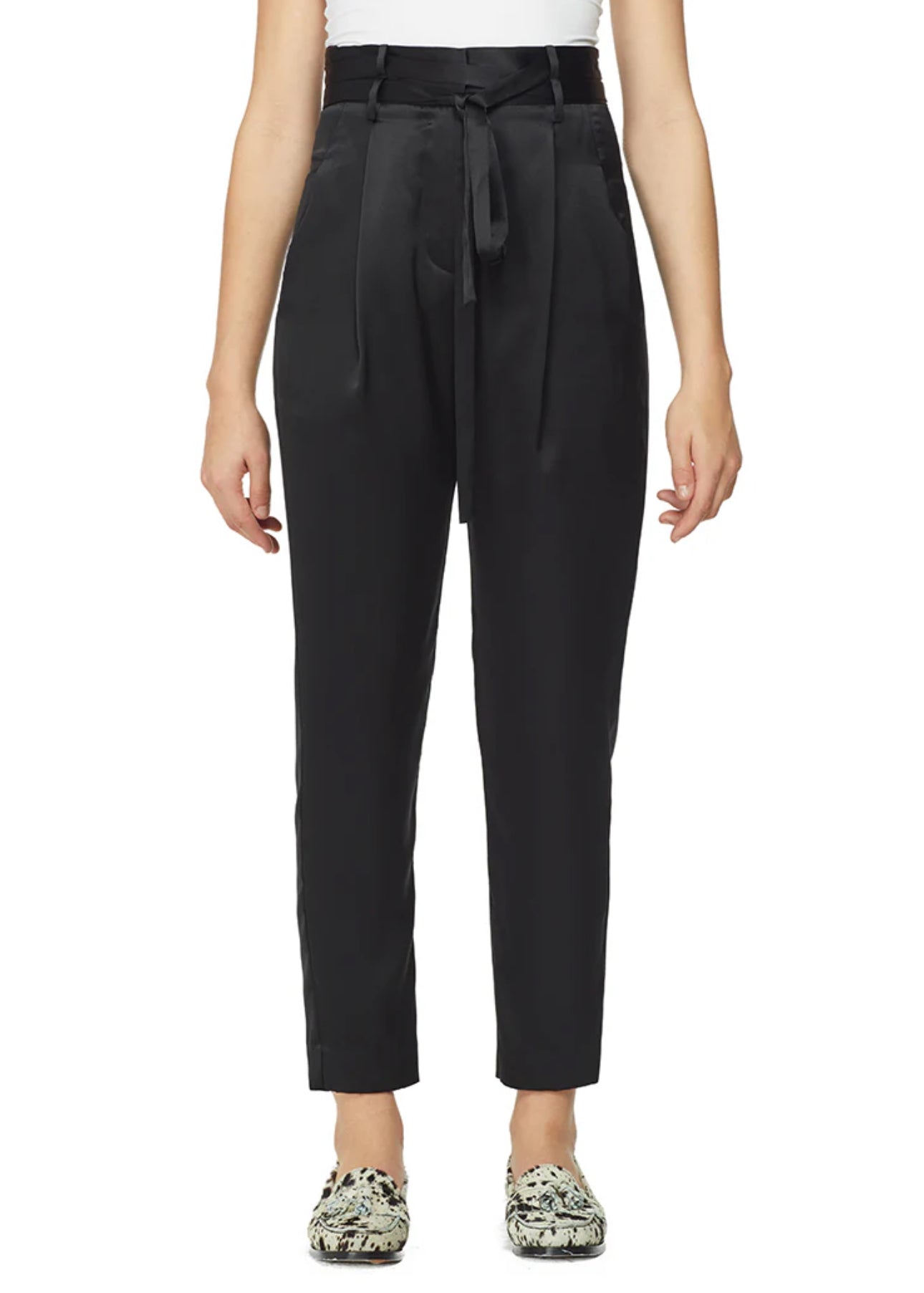 Michelle Mason Paperbag Cropped Trouser - Black