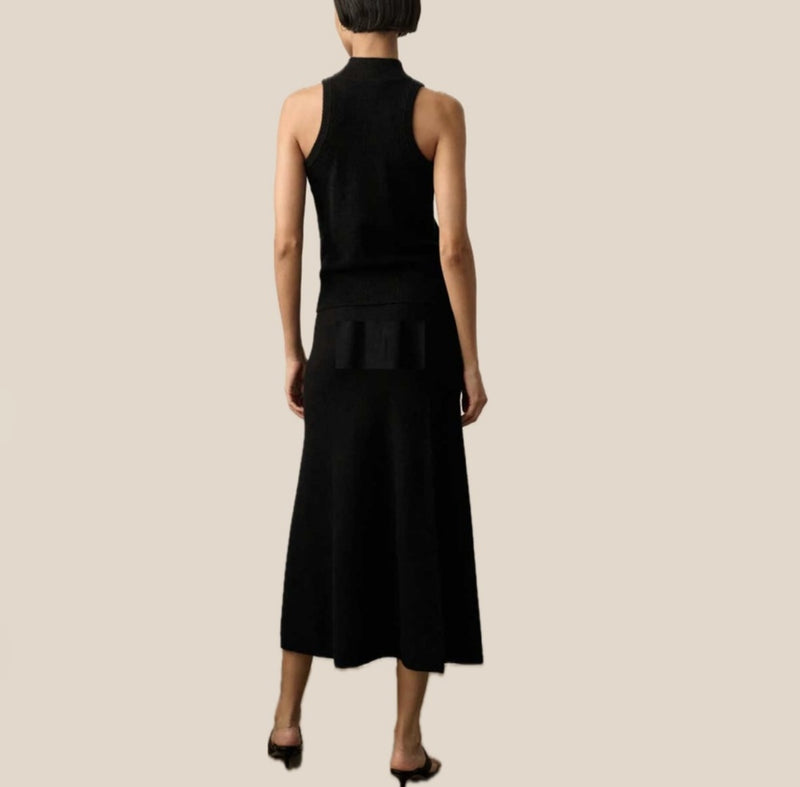White + Warren Cashmere Midi A-Line Skirt - Black