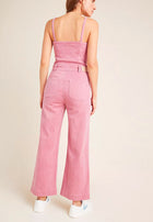 Paige Anessa Cropped Denim Jumpsuit - Raspberry