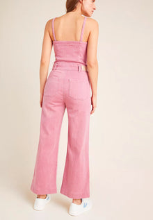 Paige Anessa Cropped Denim Jumpsuit - Raspberry