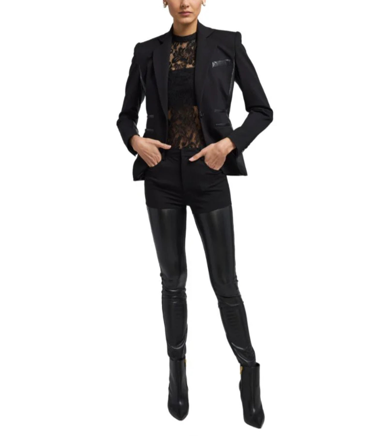 Generation Love Gayle Vegan Leather Combo Blazer - Black