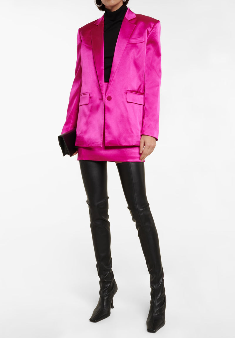 Frame Strong Shoulder Satin Blazer - Magenta