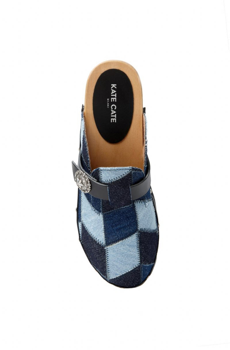 KATE CATE Allegra Patch Denim Clogs