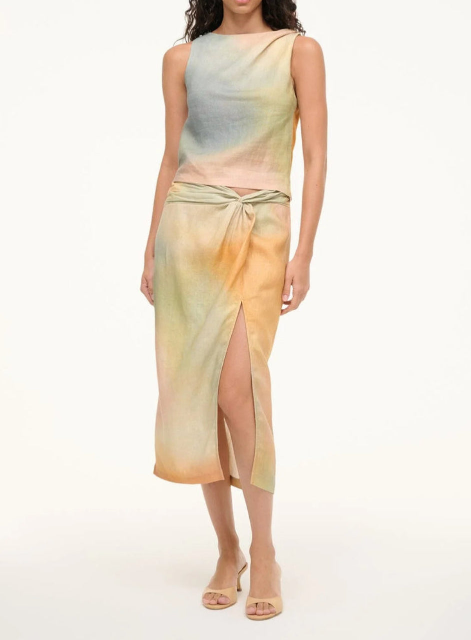 STAUD Porto Linen Skirt - Pastel Clouds
