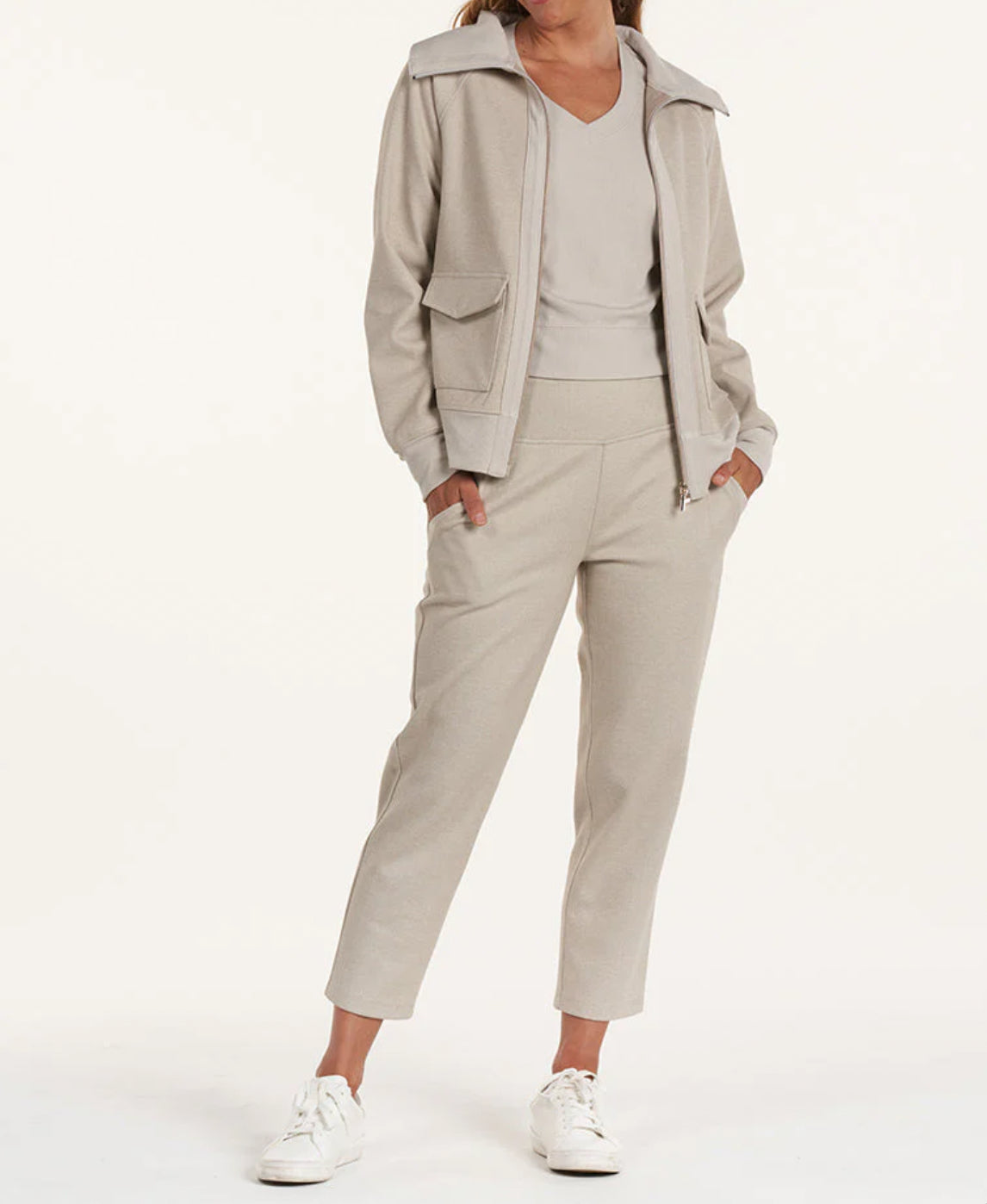 Thrive Société Quinn Rib Trim Trouser - Stone