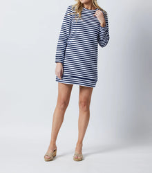 Sail to Sable Long Sleeve Sweatshirt Dress - Navy/White