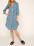 At Last... Annabel Cotton Kaftan/Tunic - Fresh Navy & White