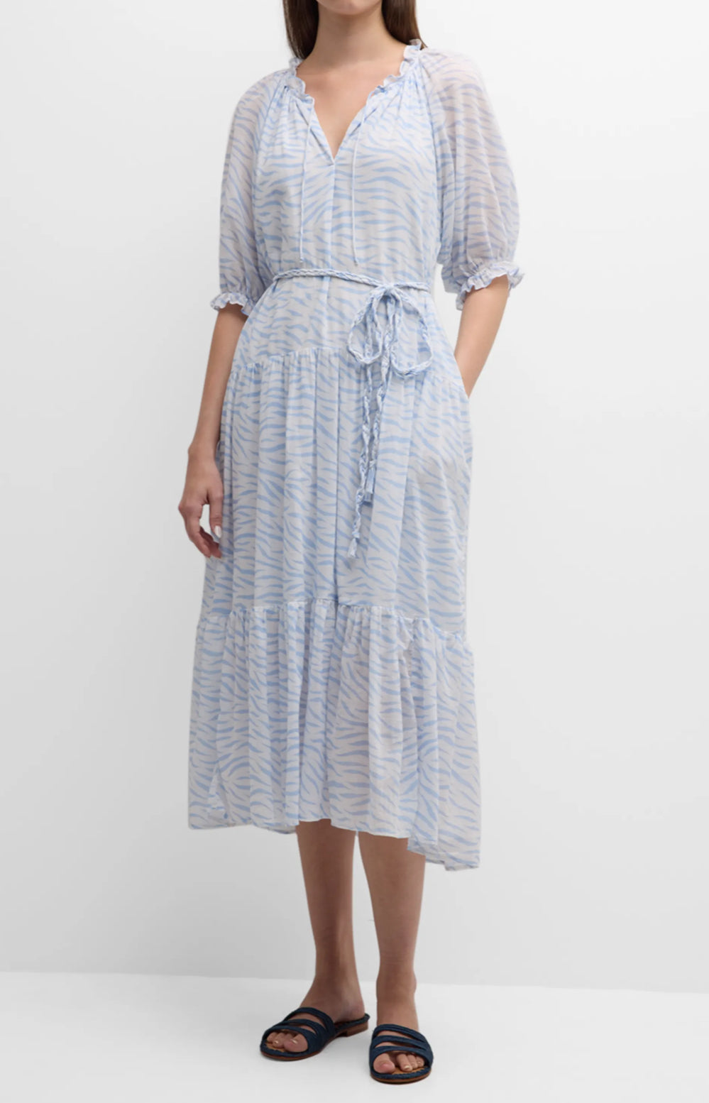 Xirena Lyta Tiered Tiger Stripe Print Midi Dress - Blue Wave