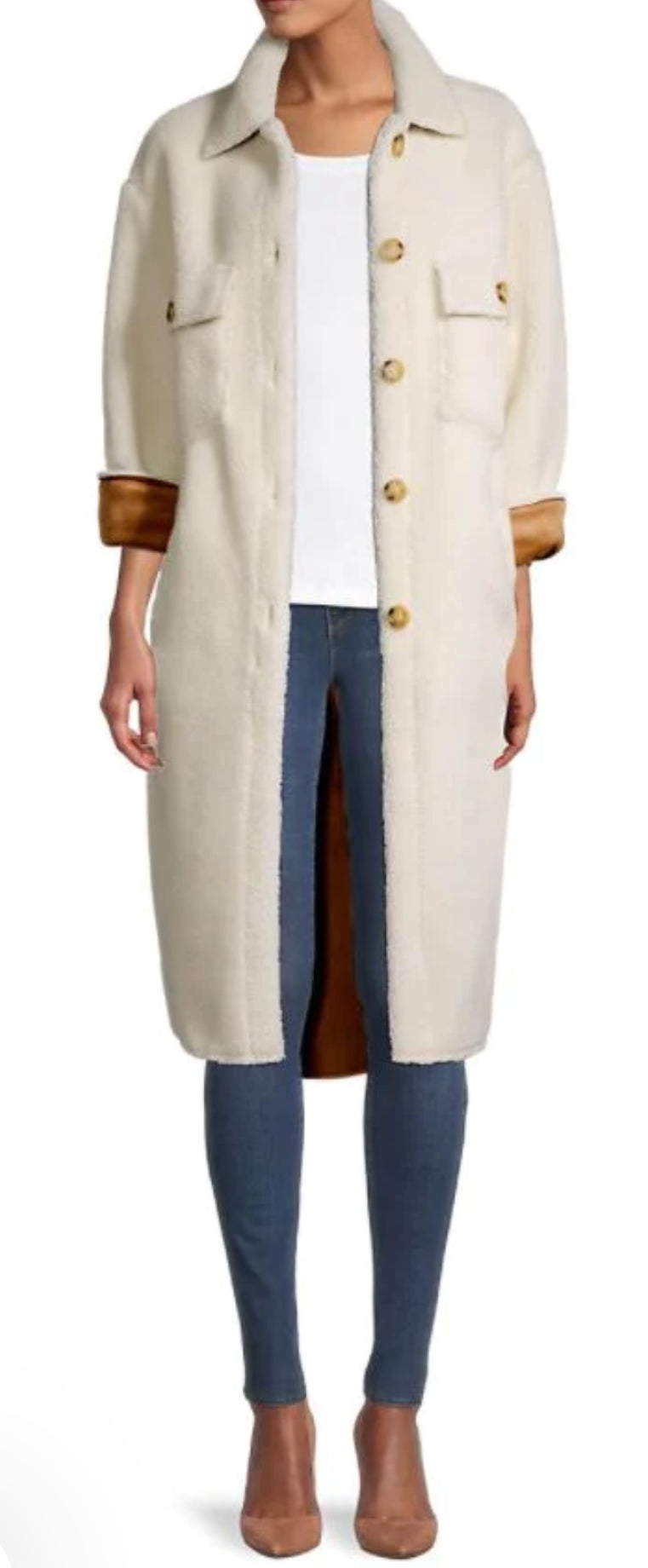 Apparis Vegan Shearling Wes Shirt Jacket- Ivory