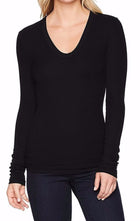 Enza Costa Silk Rib Fitted Long Sleeve Top - Black