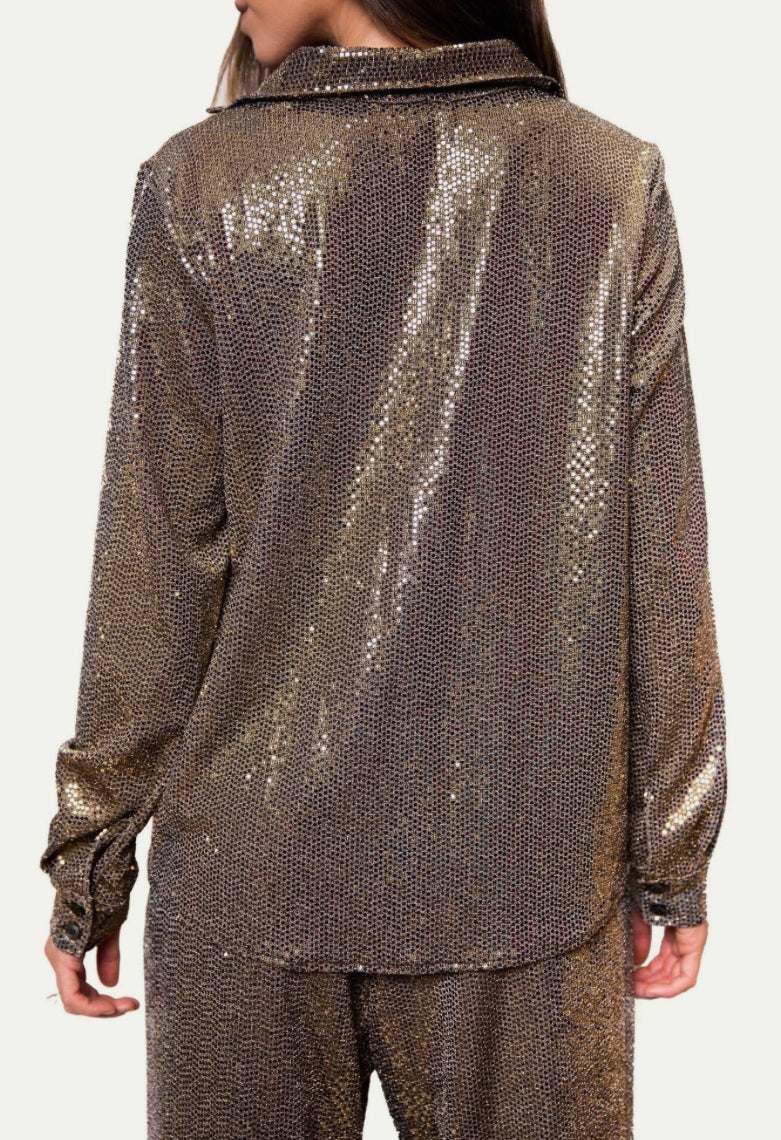 Chloé Kristyn Metallic Gold Dominique Button Down Wrap Top