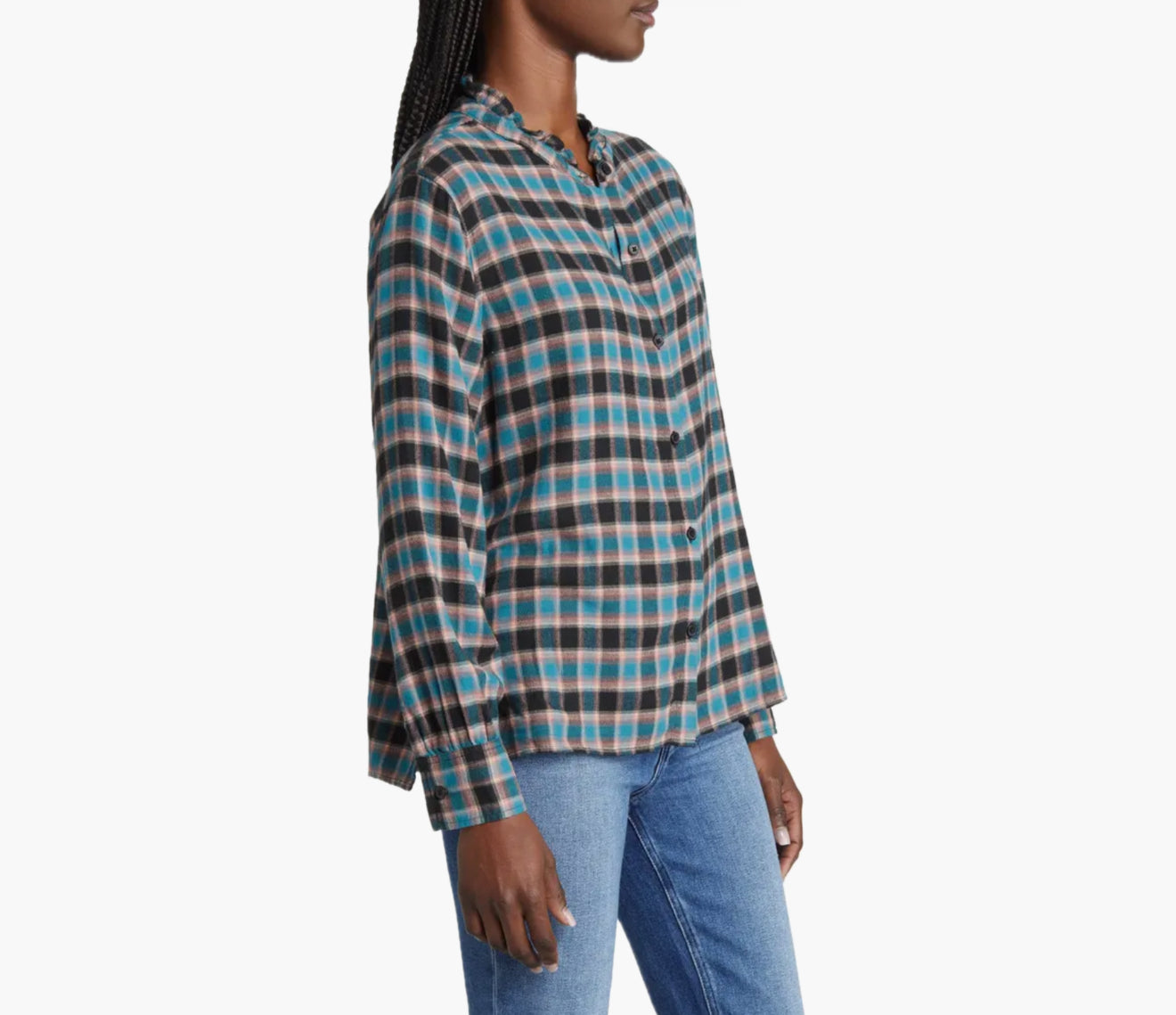 Rails Andie Plaid Flannel Button-Up Shirt - Rose Teal Coal
