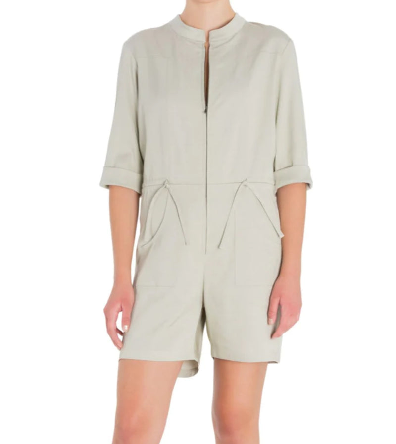 Elaine Kim Eco Denim Triniti Romper - 
Stone