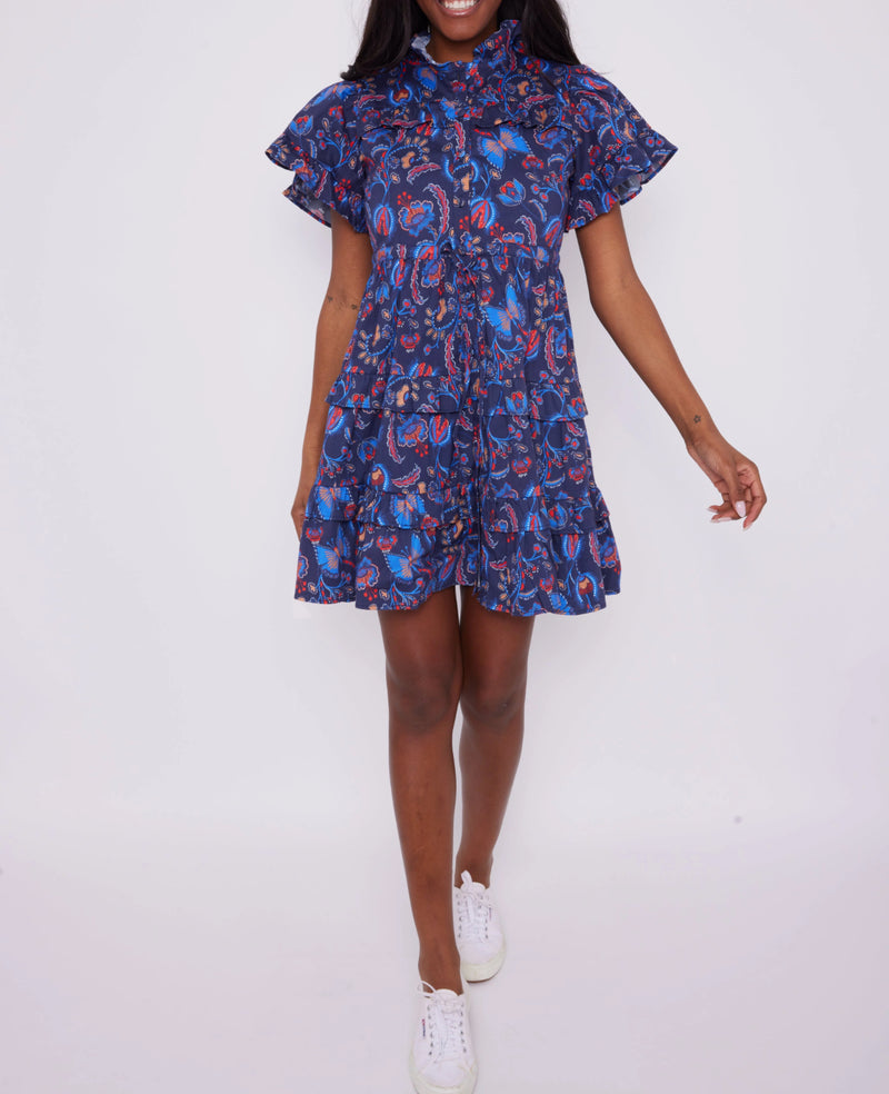 Sail To Sable Aztec Floral Scalloped Edge Shirt Dress