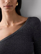 White + Warren Lurex Shine One Shoulder Top - Black