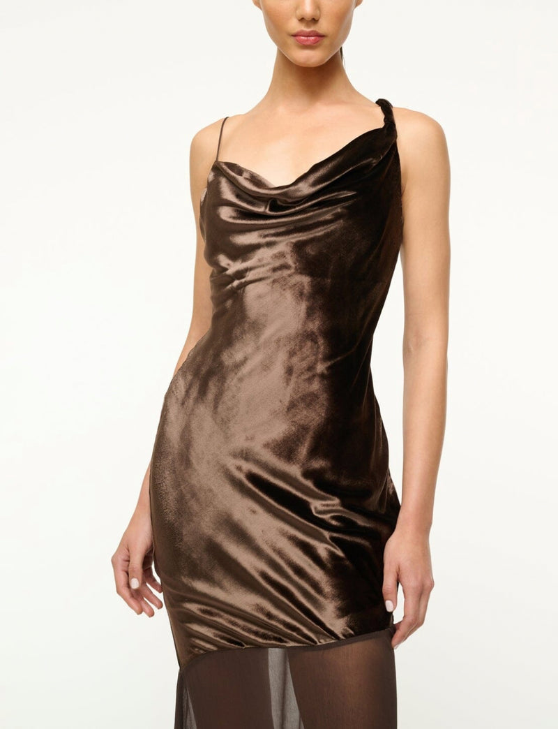 STAUD Beaton Mixed Media Dress - Chocolate