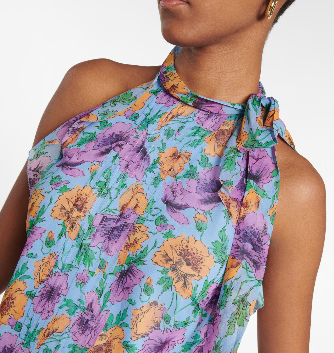 Veronica Beard Dali Floral Silk Top - Lake Blue Multi