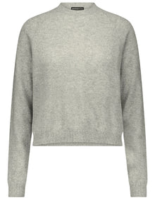 Minnie Rose Cashmere Long Sleeve Shrunken Crewneck Sweater - Light Heather Grey