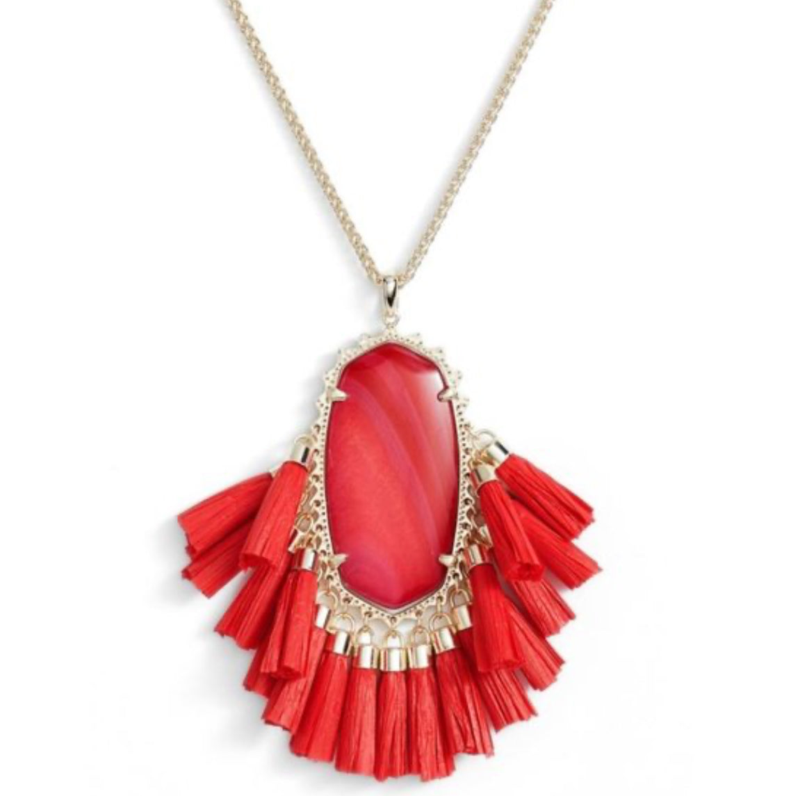 Kendra Scott Betsy Long Pendant Necklace - Red Mother of Pearl & Raffia