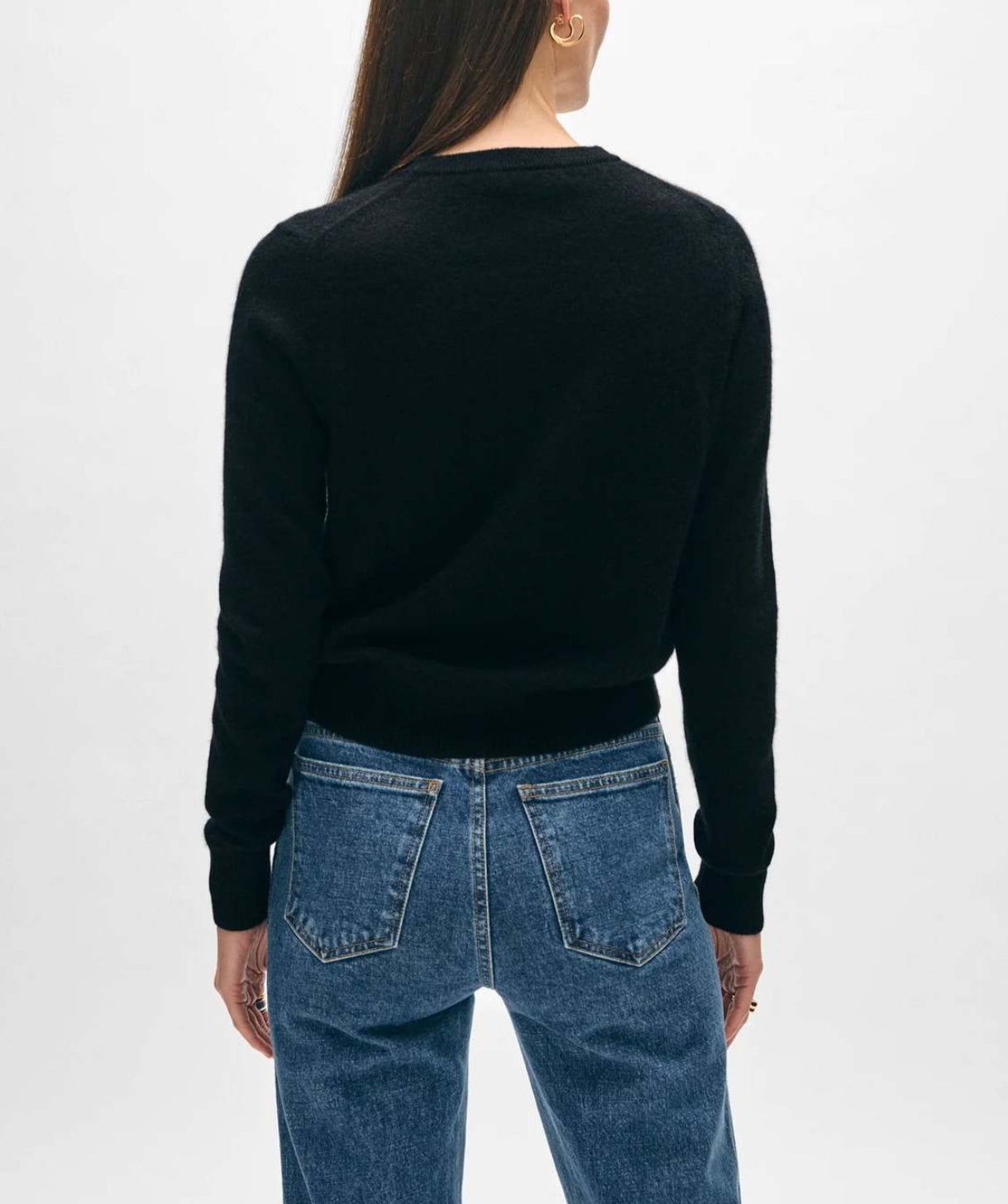 White + Warren Cashmere Shrunken Crewneck - Black