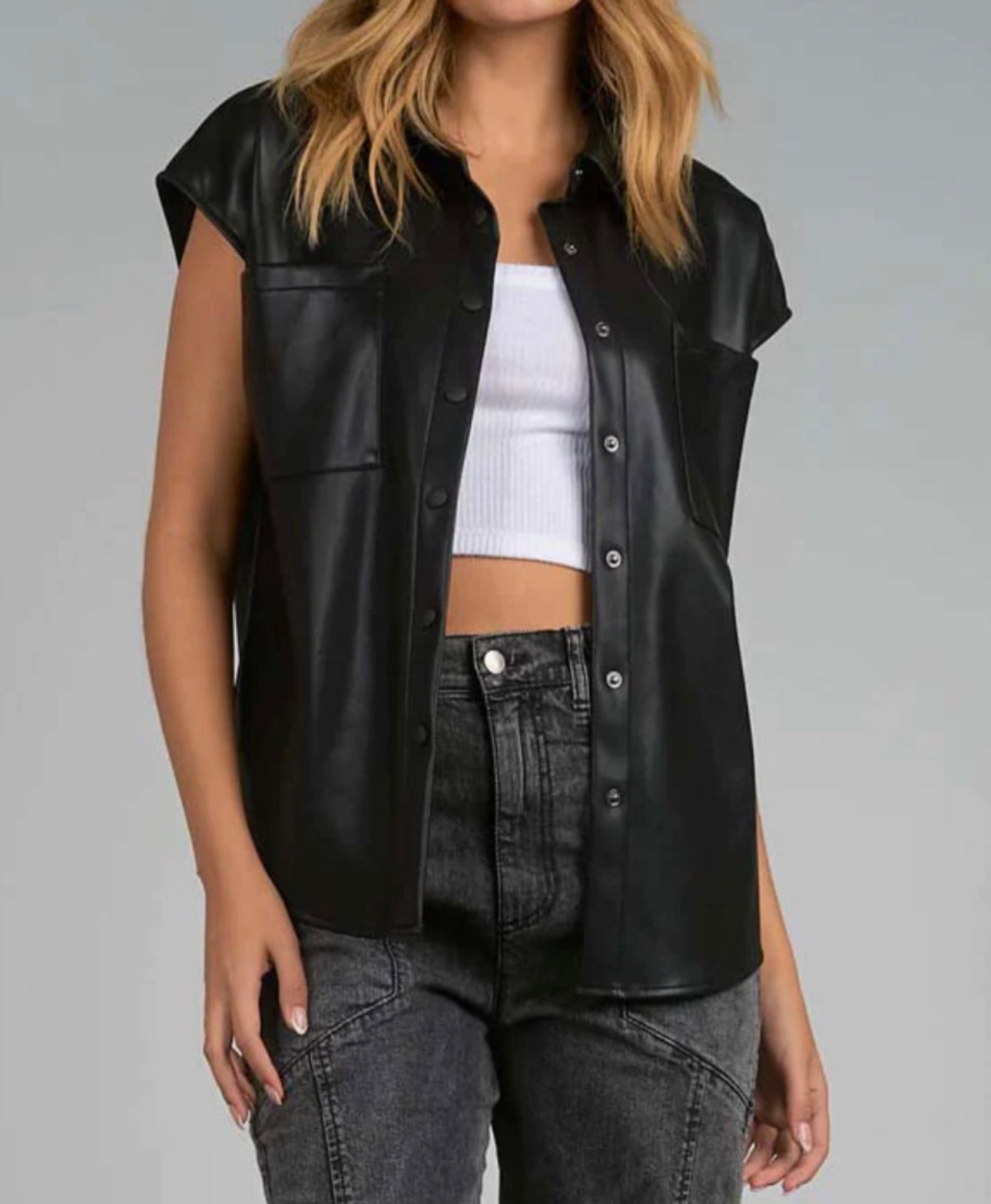 Elan Florence Faux Leather Vest - Black