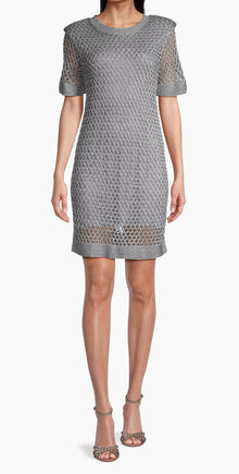 Milly Sinclair Metallic Crochet Short-Sleeve Mini Dress - Silver