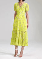 self-portrait Lime Floral Chiffon Dress