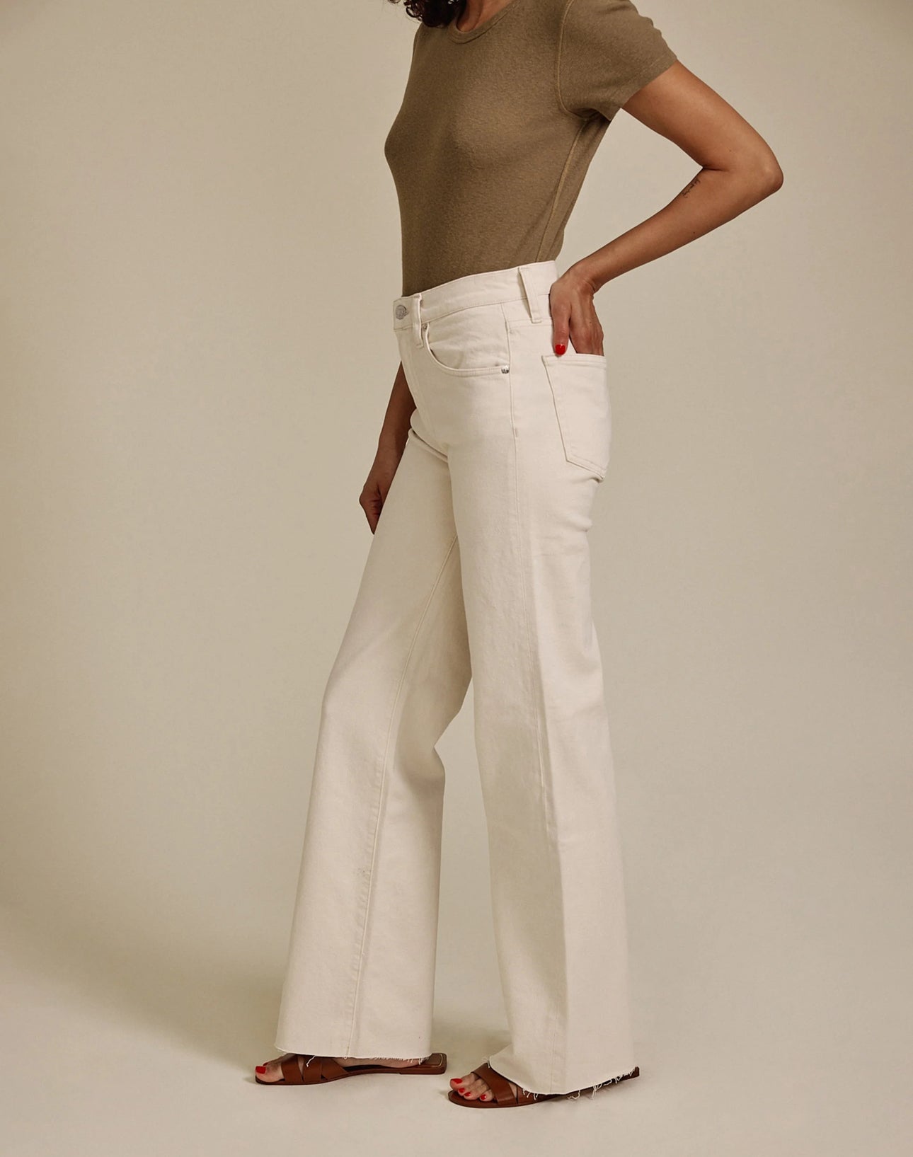 EDWIN Marlo Wide Leg With Raw Hem - Parchment